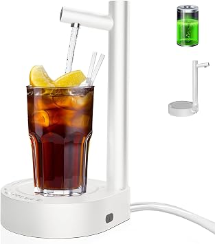 NUNET Desktop Water Dispenser for 5 Gallon Bottle with Detachable Design, Portable 1800mAh USB Rechargeable Automatic Smart Countertop Water Pump for Home Office Camping OutdoorWhite