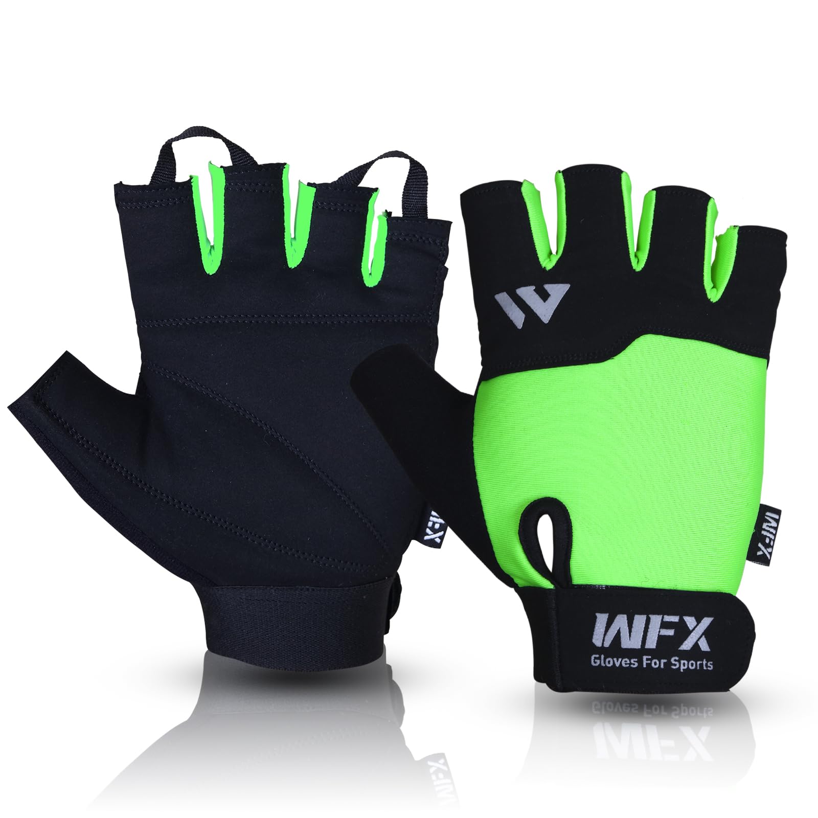 WFX Gym Gloves Men & Women, Half Finger Weight Lifting Gloves with Non-Slip Silicone Grip, Padded Palm Protection, Breathable Workout Glove for Fitness Exercise & Cycling (Neon Green, L)