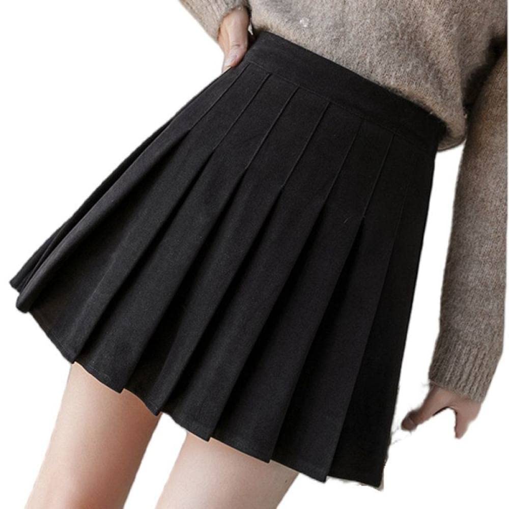 OZEO Röcke Für Damen,Damen-Minirock Schwarz Elastischer Faltenrock Aus Wolle Mit Hoher Taille Hüftumwickelter A-Linie Gerüschter Lagenrock Mit Hose Kurzer Rock Für Mädchen Damen,L