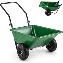 GiantexUK 2-Wheeled Wheelbarrow 80L, Garden Cart with Foldable Handle & Twin Pneumatic Tyres, Heavy-duty Metal Garden Trolley Handcart for Tools Plants Transport Green+Black | Heavy-duty Metal Garden Trolley Handcart with Foldable Handle & Twin Pneumatic Tyres for Tools Plants Transport
