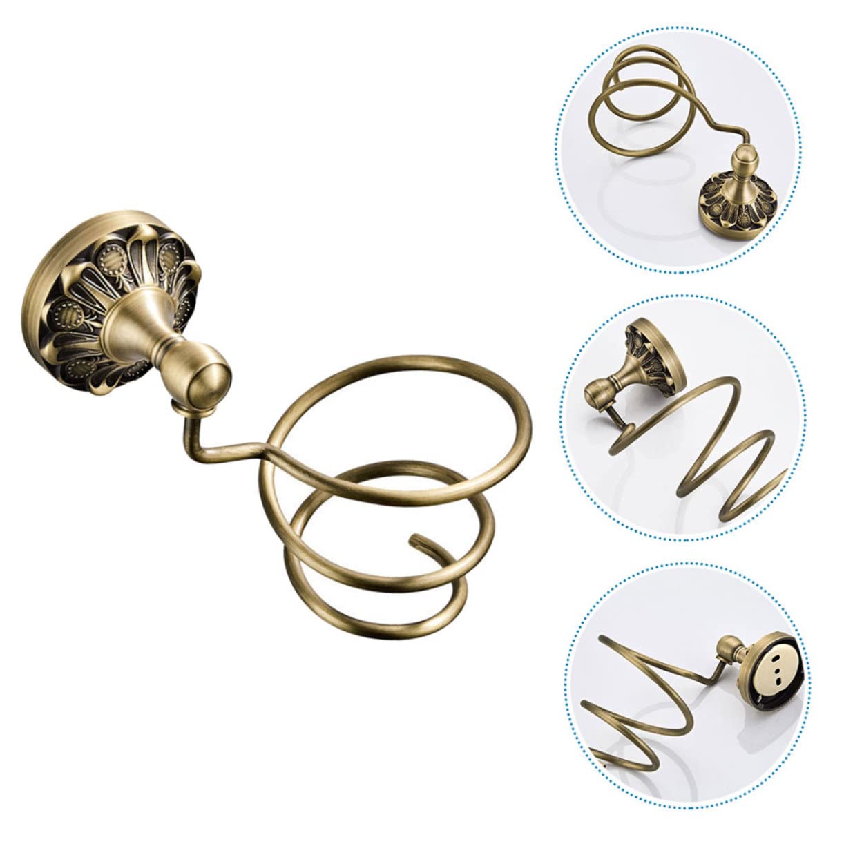 Cabilock 1 Juego Soporte para Perchas Soporte de soplador de Montaje en Pared Soporte para secador de Pelo Estante de Herramientas para el Cabello Estante para secador de Pelo Antiguo Cobre