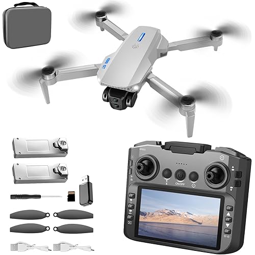 E88 GT Drone with 4.92-Inch Screen Controller,Brushless Motor, Optical Flow Localization, Active Obstacle Avoidance, 2 batteries. (White- 2batteries)