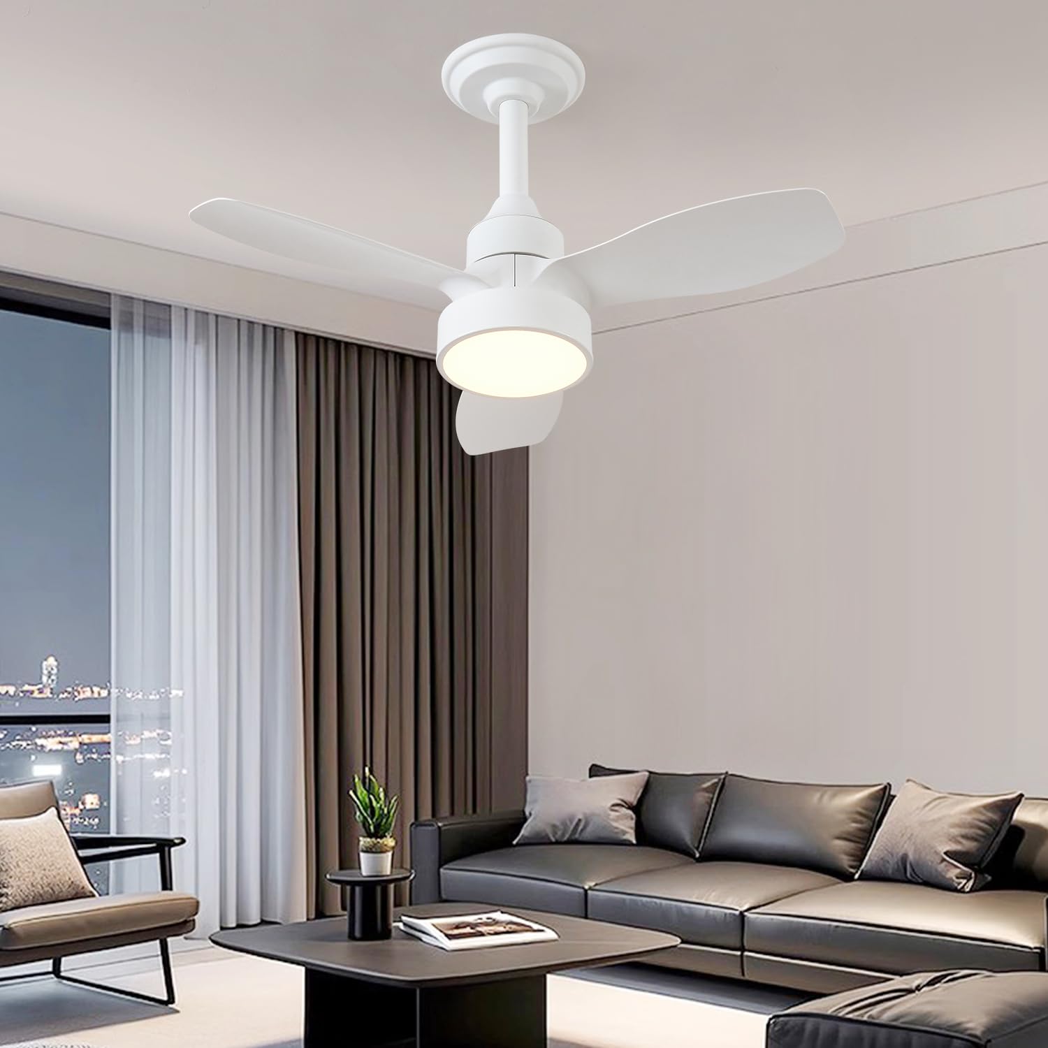 JDONG Weiß Deckenventilator mit Beleuchtung Ø 62CM Leise Fernbedienung 3 Farbtemperatur 3 Geschwindigkeiten Timer
