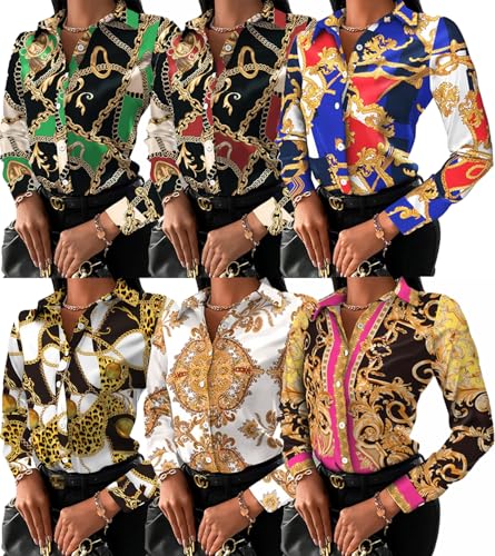 Women's Buchona Blouses Long Sleeve Floral Print Button Down Shirts, Loose Collar Sexy Tops for Everyday & Party Wear4