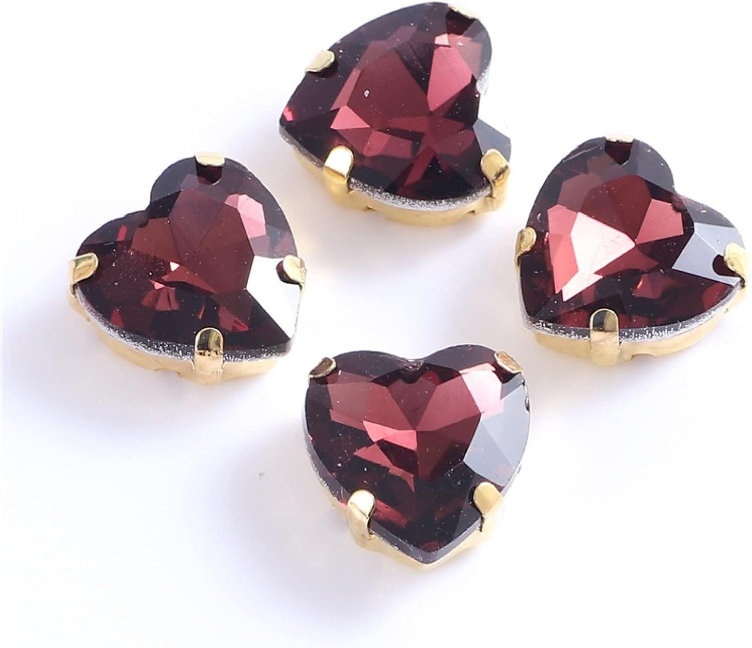 Strass à Coudre Cœur en Cristal Rouge Vin 16mm pour Bricolage et Accessoires de Mode