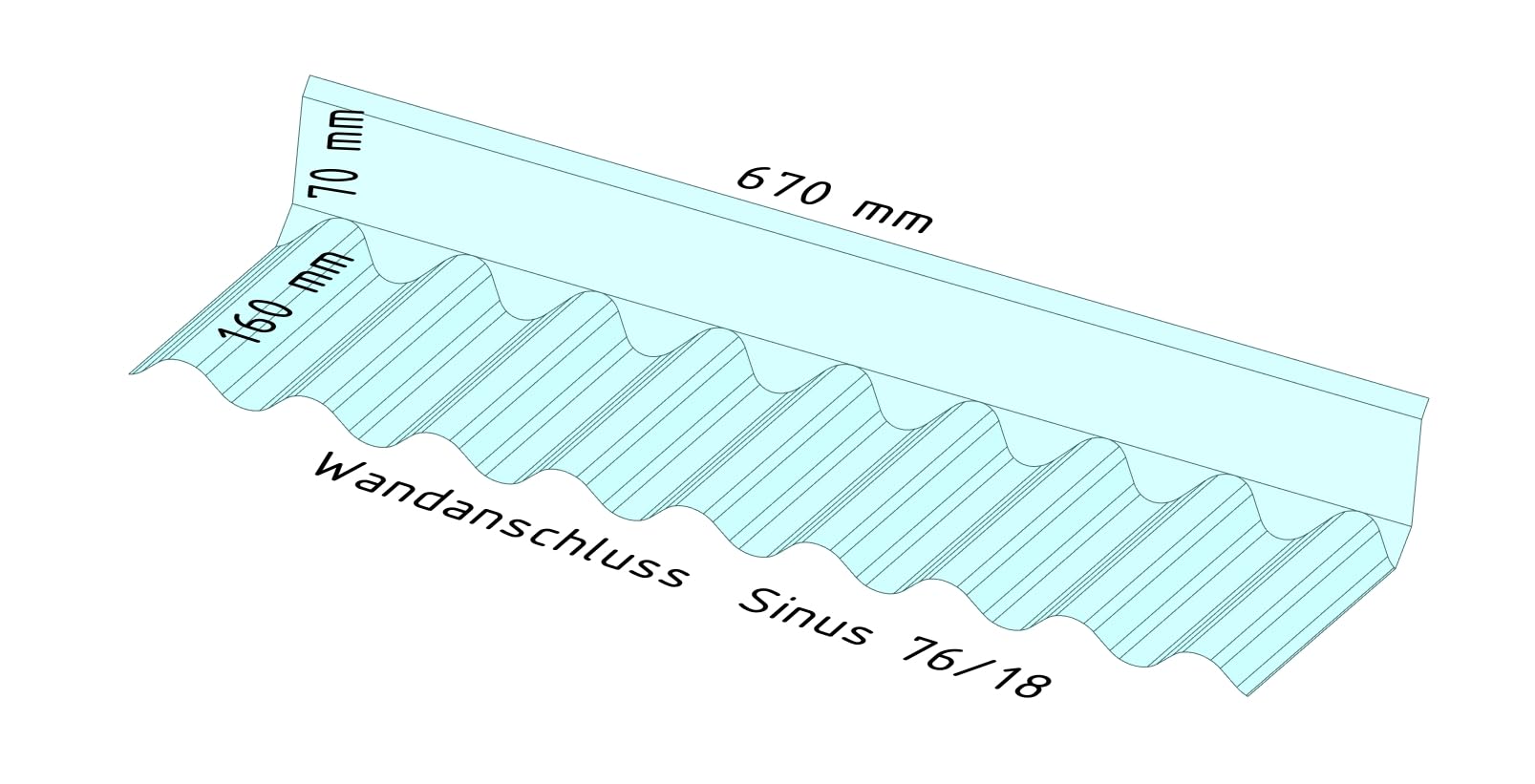 Wandanschlussprofil PVC Sinus Wellplatte 76/18 glasklar 670 mm 9 wellig 160 x 70 mm