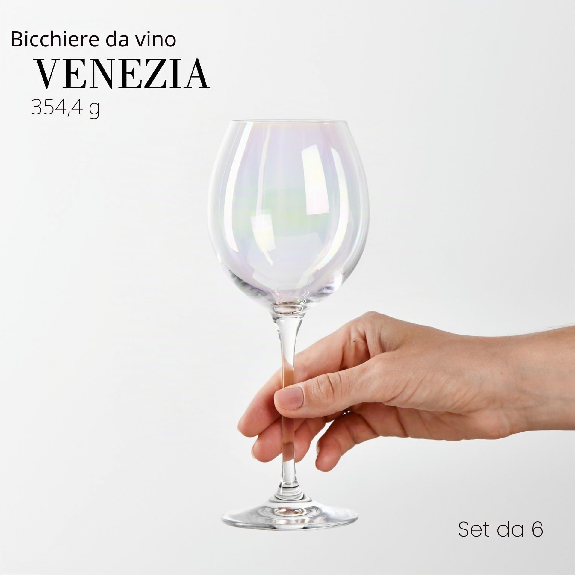 Krosno Venezia Rainbow Calici Vino 380 ml, Set 6 Pezzi, Vetro Cristallo Senza Piombo, Iridescenti Dipinti a Mano, per Vino Rosso e Bianco, Design Unico, Eleganti Idea Regalo