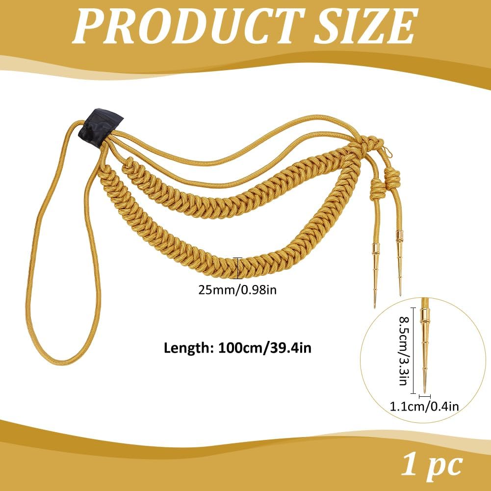 MAYJOYDIY Aiguillettes Cord Army Shoulder Golden Aiguillette Wire Cord Traditional Braided Multi Strand Shoulder Badge Cord with 2 Cone Charms for Uniform Cosplay Costume DIY Clothes Decoration