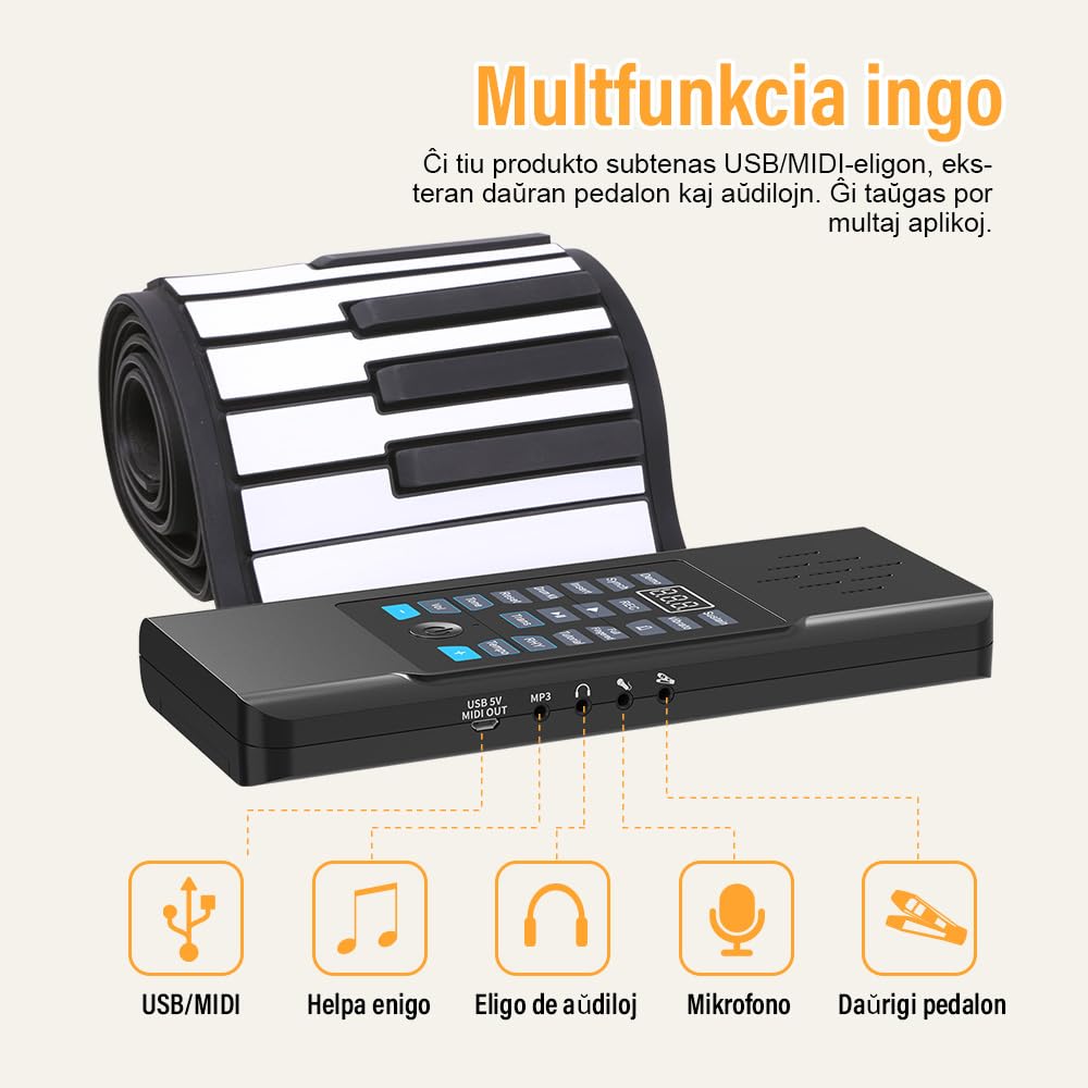 Piano enrollable de 88 teclas, piano recargable portátil mejorado, auriculares MP3 Bluetooth, entrada USB, salida MIDI, 128 ritmos, para vacaciones como el mejor regalo