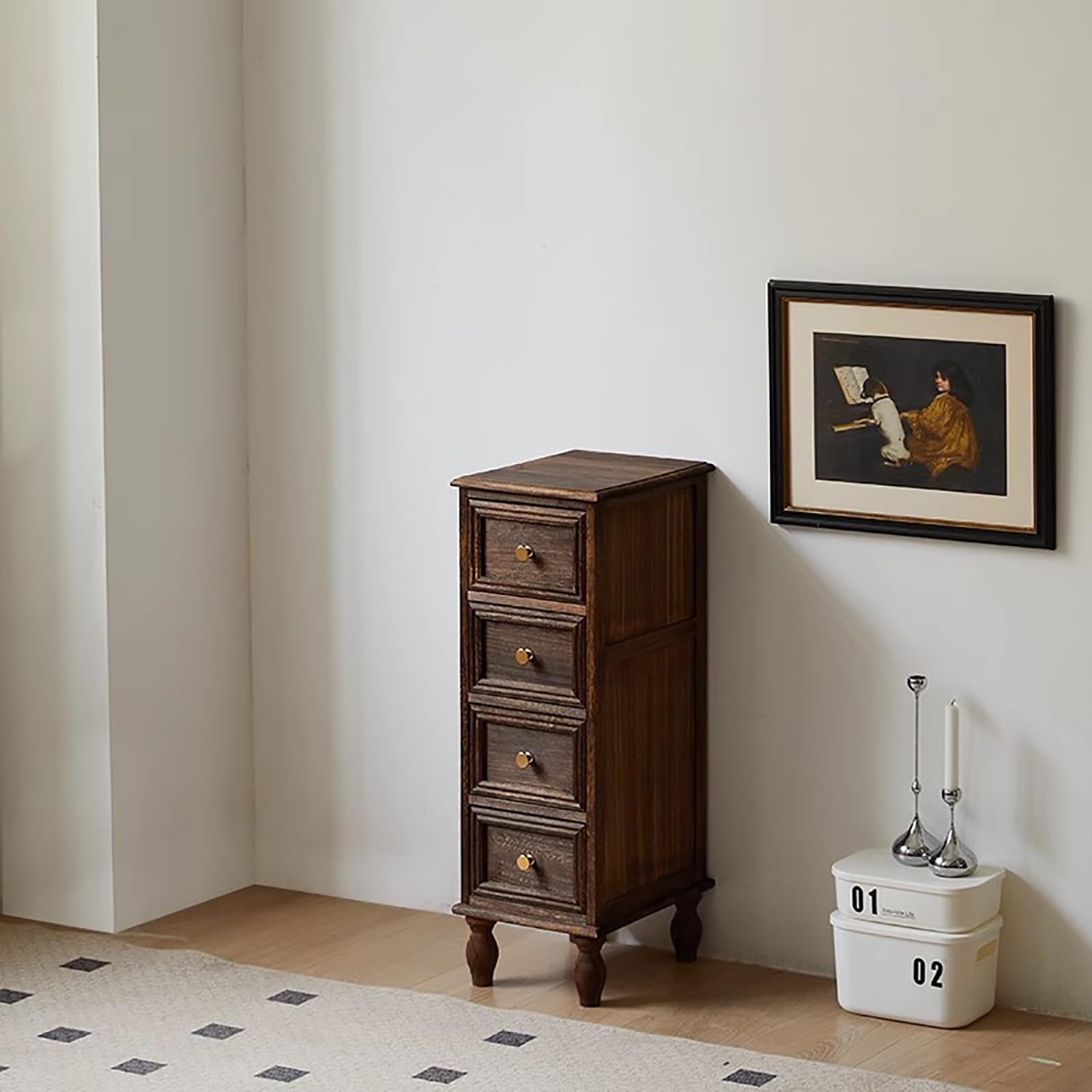 Cómoda de madera maciza estrecha para resolver falta de orden