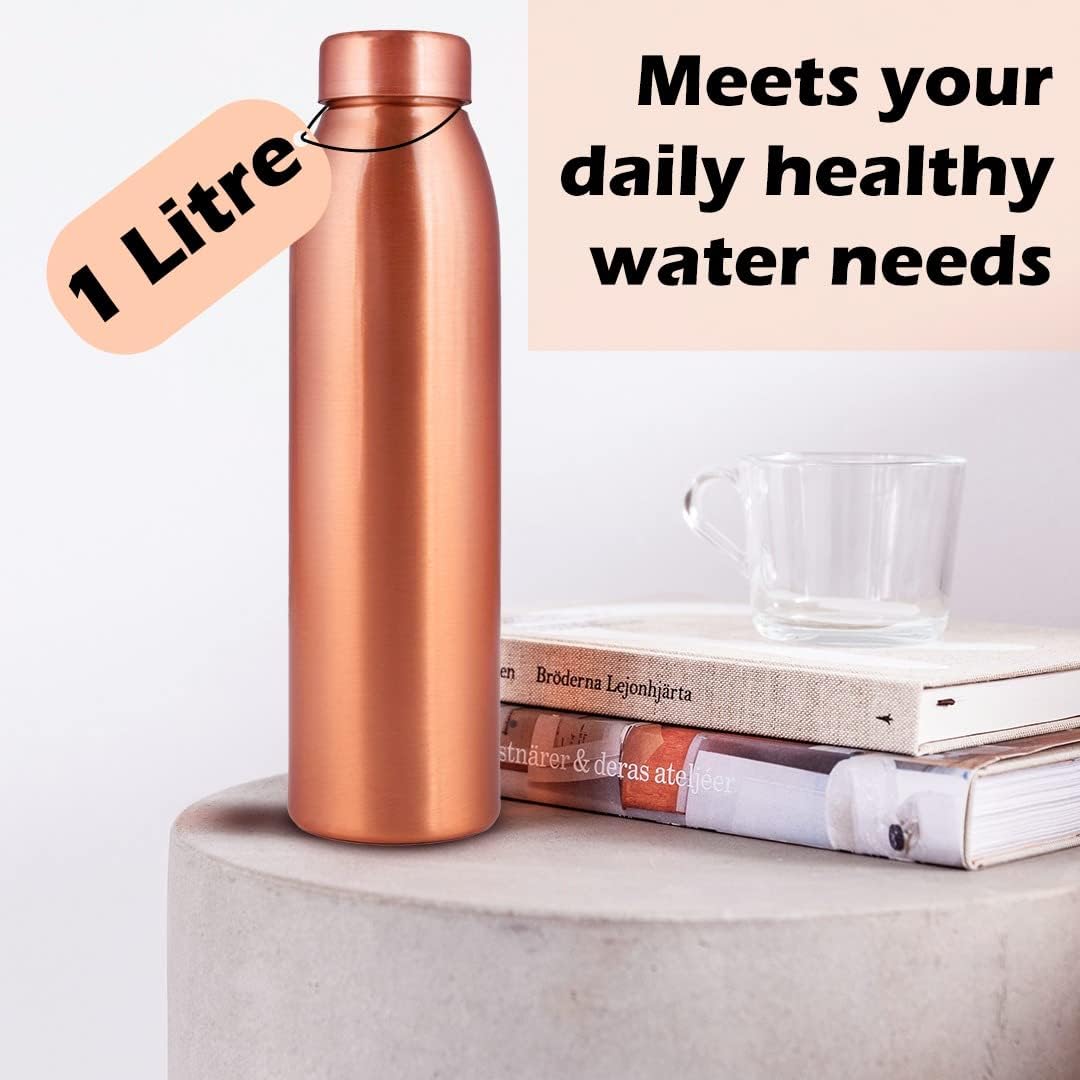 NORMAN JR, Plain Copper Water Bottle 1L Extra Large - an Ayurvedic Pure Premium Copper Vessel- Drink More Water, Lower Your Sugar Intake and Enjoy The Health Benefits Immediately - Gift Pack of 48