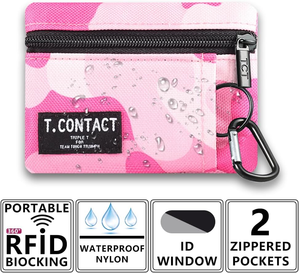 Wallet for Women and Men Mini Zip Card Case with Clear ID Window Zipper Coin Purse Lightweight Portable Keychain Wallet image 3