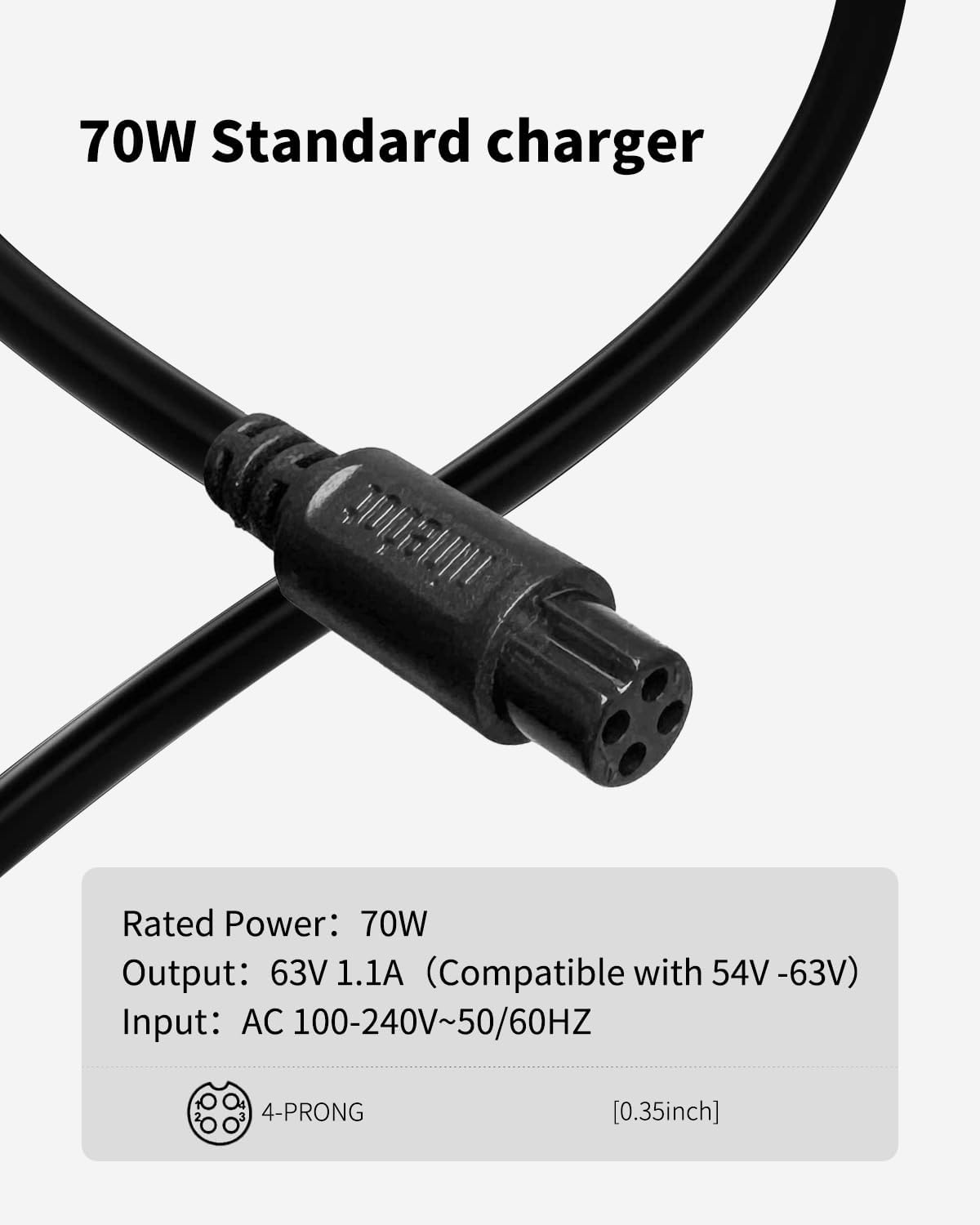 4 Prong Scooter Charger for Segway Ninebot S/S-MAX/S2/Mini PRO/Mini lite, Compatible with Ninebot Gokart,63V 4-pin Power Cord Adapter Original Replacement Accessories (70W 4-pin Standard Charger)