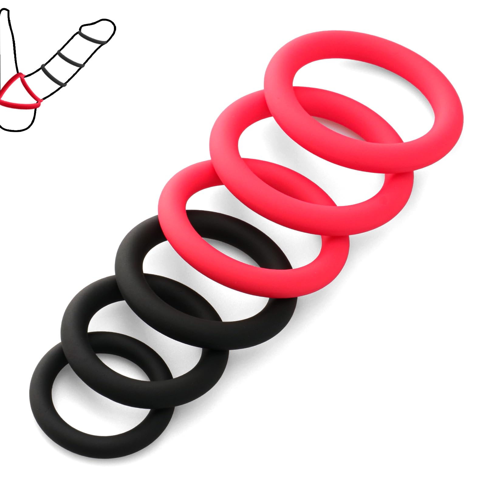 Adult Sex Toys Male Silicone Cock Glans Penis Rings Men Delay Ejaculation Set of 6 Multi Sizes Black