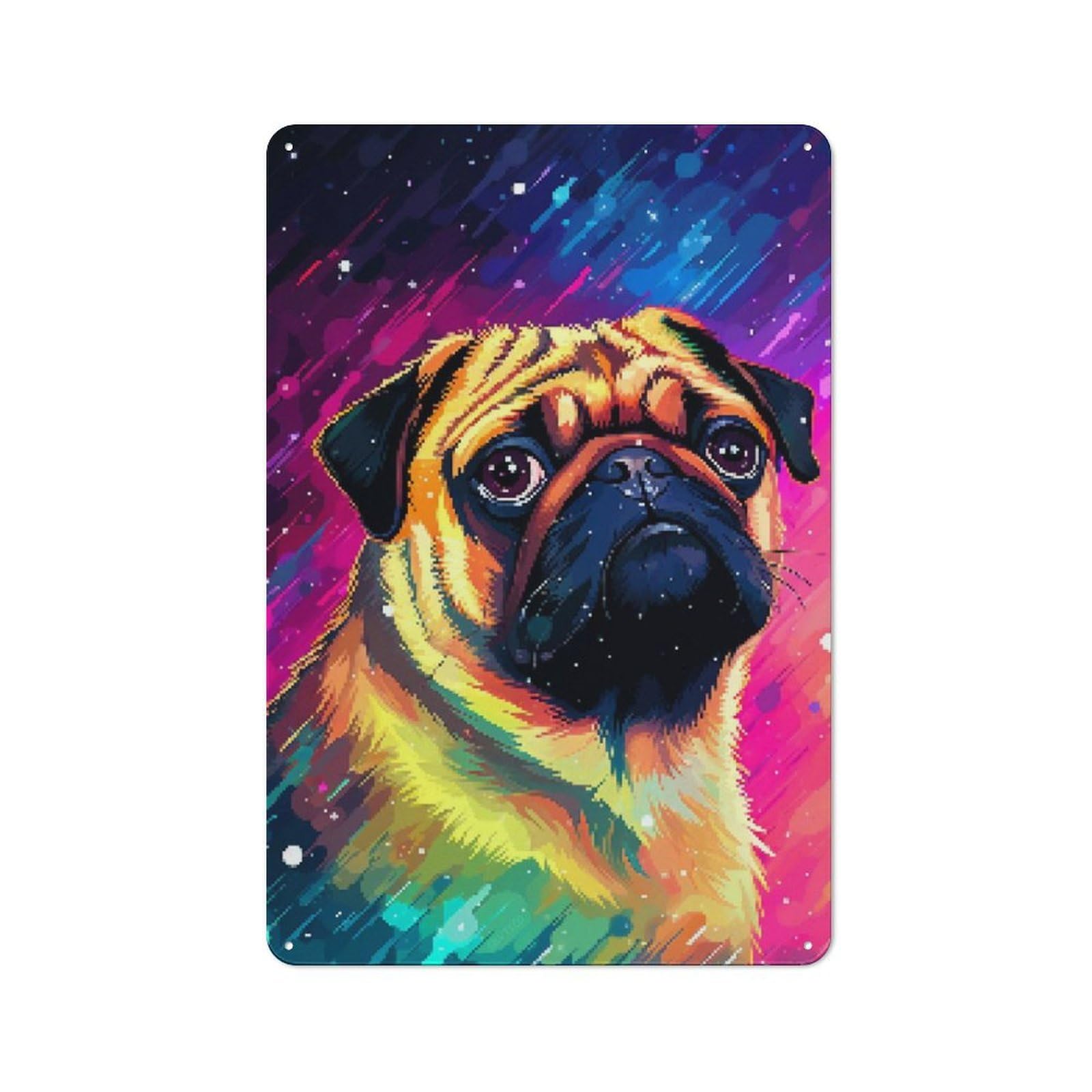 Junmoney Funny Synth Pug Pixel 30X20cm Rustic Metal Sign With For Guest Room Or Hallway, For Vintage Wall Decor Fans, For Metal Sign Collectors