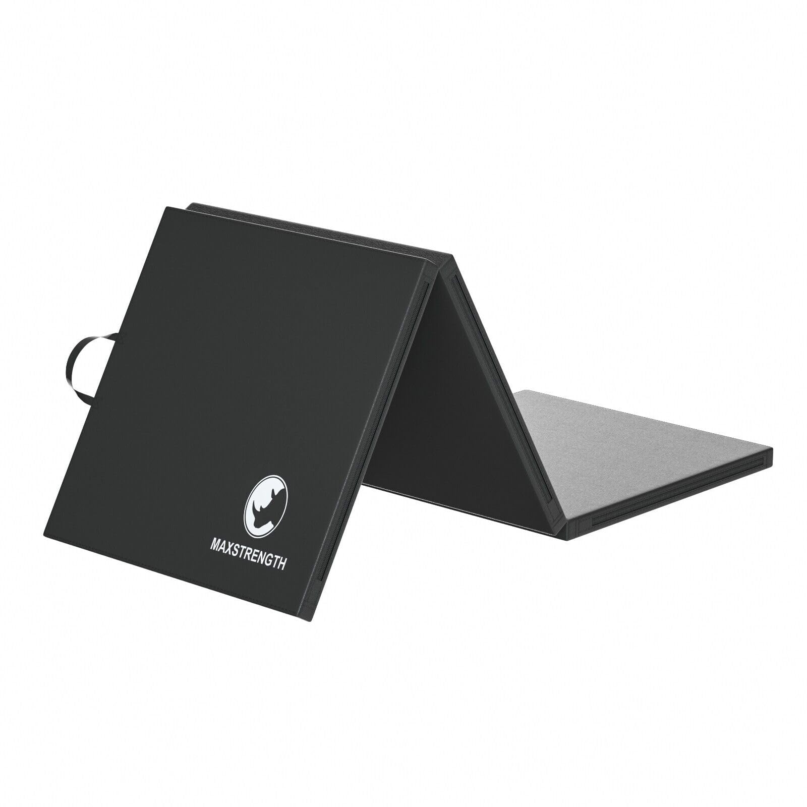 MAXSTRENGTH Gymnastics Tri Folding Exercise Mats 6ft Long – Non Slip - High Density 5cm Thick Foam - Soft PU Leather - Carry Handles - Gym Yoga Pilates Floor Workout Equipment (Black) — image 1