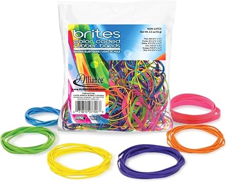 Alliance Rubber 07706 Non-Latex Brites File Bands, Colored Elastic Bands, 1.5 oz Pic Pac Dispenser Assorted Bright Colors and Sizes