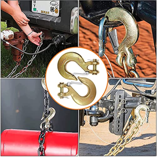 Apochon 4 Pack 3/8 Inch Clevis Slip Hooks, Grade 70 Forged Steel Heavy Duty Chain Hook With Safety Latch,Clevis Hook For Trailer Wiring, Capacity -18,000Lbs Capacity #TOP6