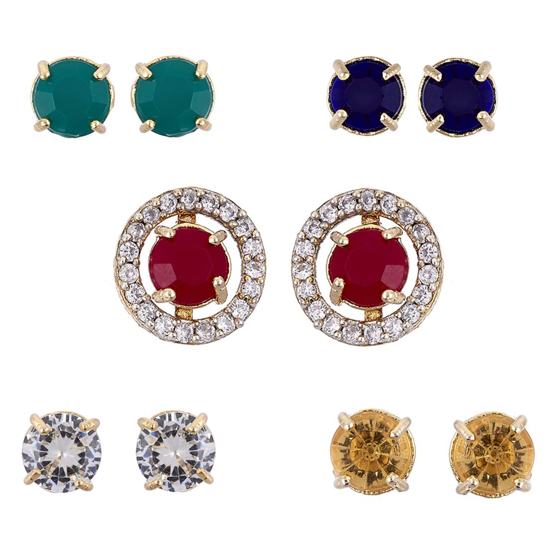 zeneme Jewellery Earring Gold-Plated Multi-color 5 In 1 Interchangeable Stud Style Jewellery For Women & Girls-picture-10