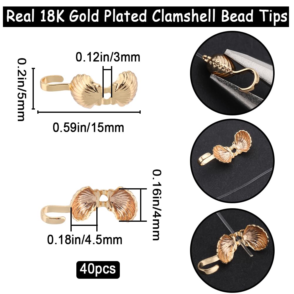 SUPERFINDINGS 40 Punte A Conchiglia In Ottone Per Gioielli – Calotte Terminali Con Anello, 6x11x7mm, Colore Platino E Oro, Per Creare Collane E Bracciali - 4