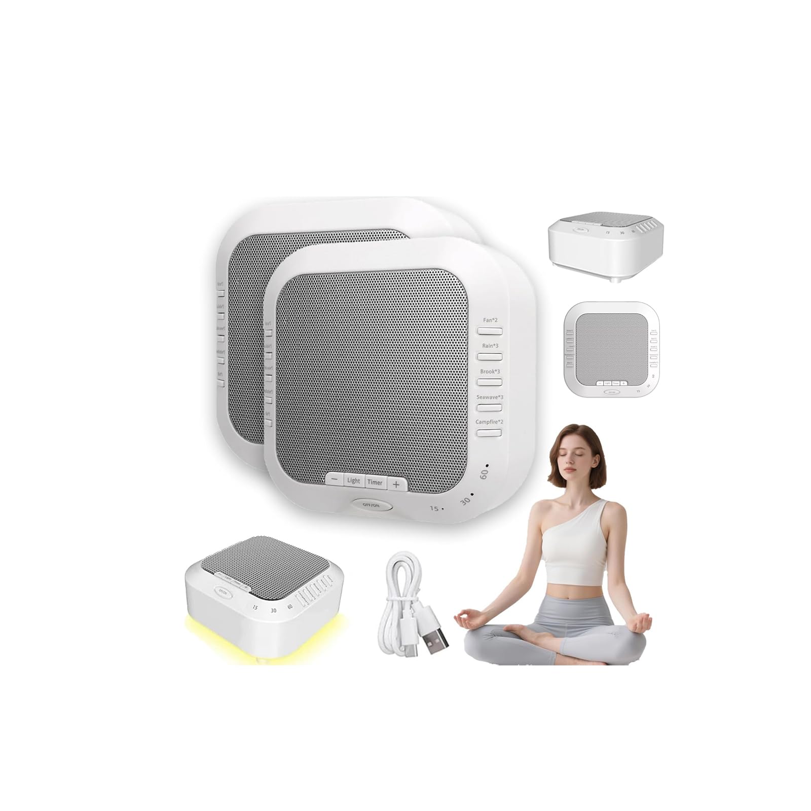 Ora Sound Machine Solfeggio Frecuencias, máquina de ruido blanco, máquina de sonido portátil de ruido blanco, 28 sonidos relajantes, luz nocturna suave de 3 colores, temporizador de 15/30/60 minutos