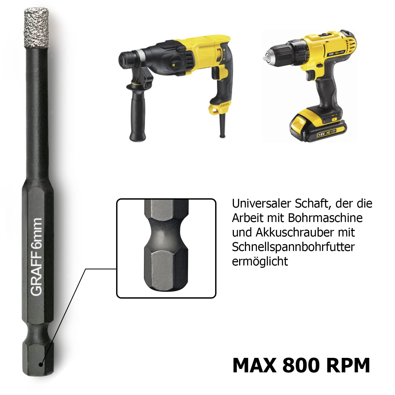 GRAFF Diamond Drill Bit for Porcelain Tile Ceramic Marble Brick 6mm, 6 mm - Image 4