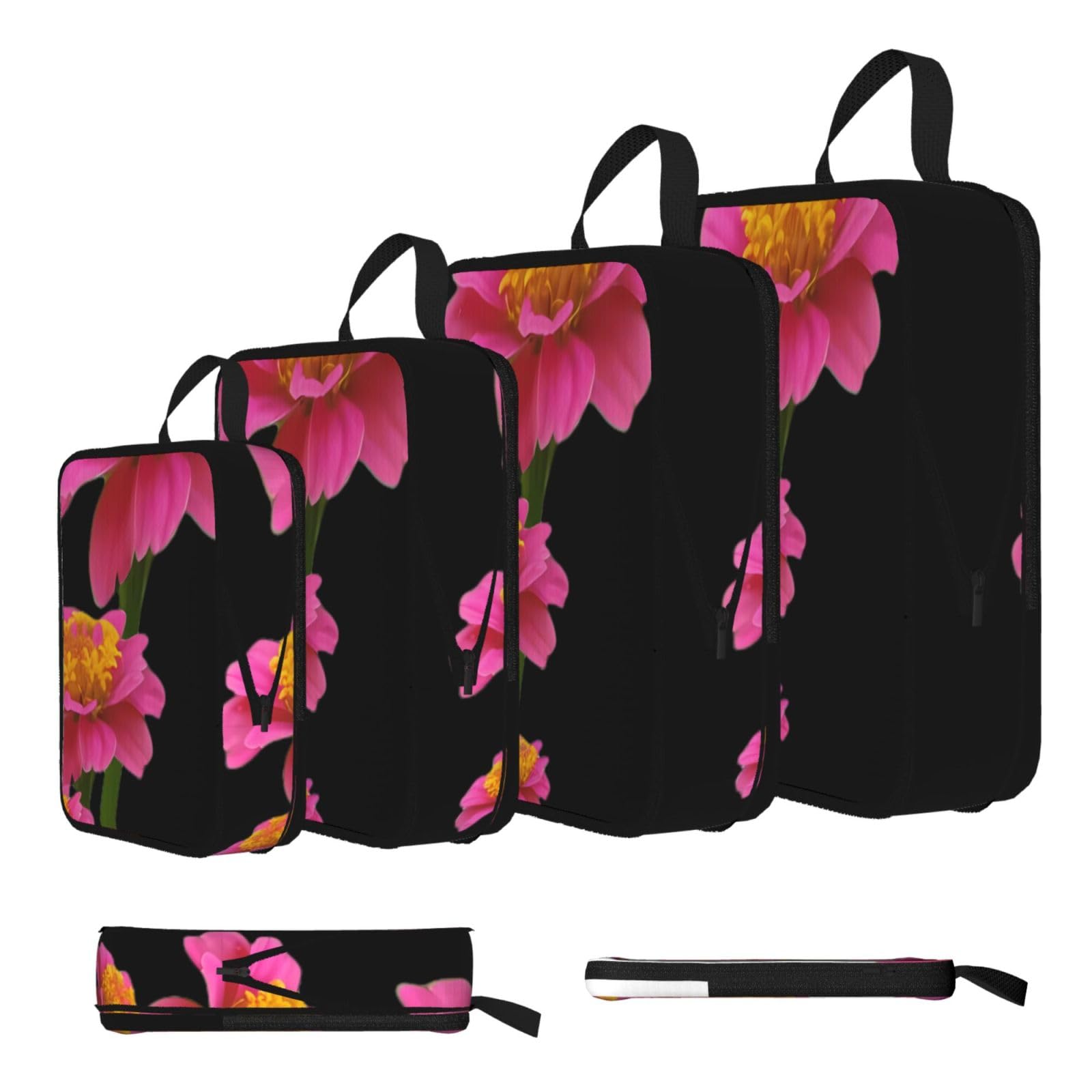 Sxzvvbn Black Fine Leaf Chrysanthemum Compression Packing Cubes 4 Piece Set