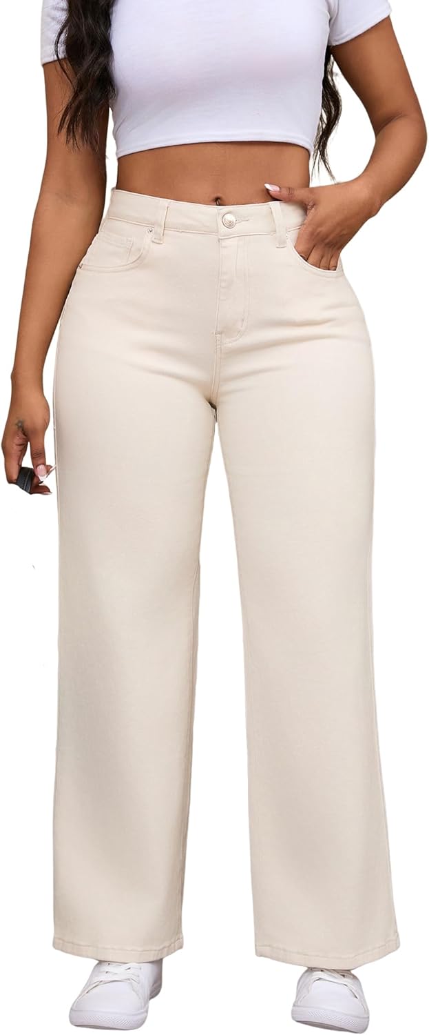 THUNDER STAR Womens High Waisted Wide Leg Jeans Stretchy Distressed Denim Pants - Image 4