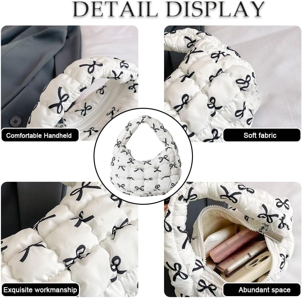 Quilted Puffer Tote Bag Mini Handbag Puffer Puff Bag Puffy Nylon Bag Lightweight Carryall Bag Puffy Purses for Women - Image 6