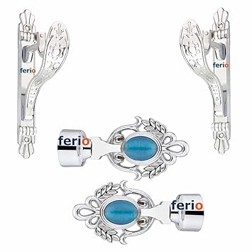 Ferio Zinc Alloy and Diamond Rajawadi Look Curtain Holder Set and Curtain Finial for Door and Window Fitting for 1 Inch Rod Chrome Finish(Curtain Support 2 Pics and Curtain Finial 2 Pics)