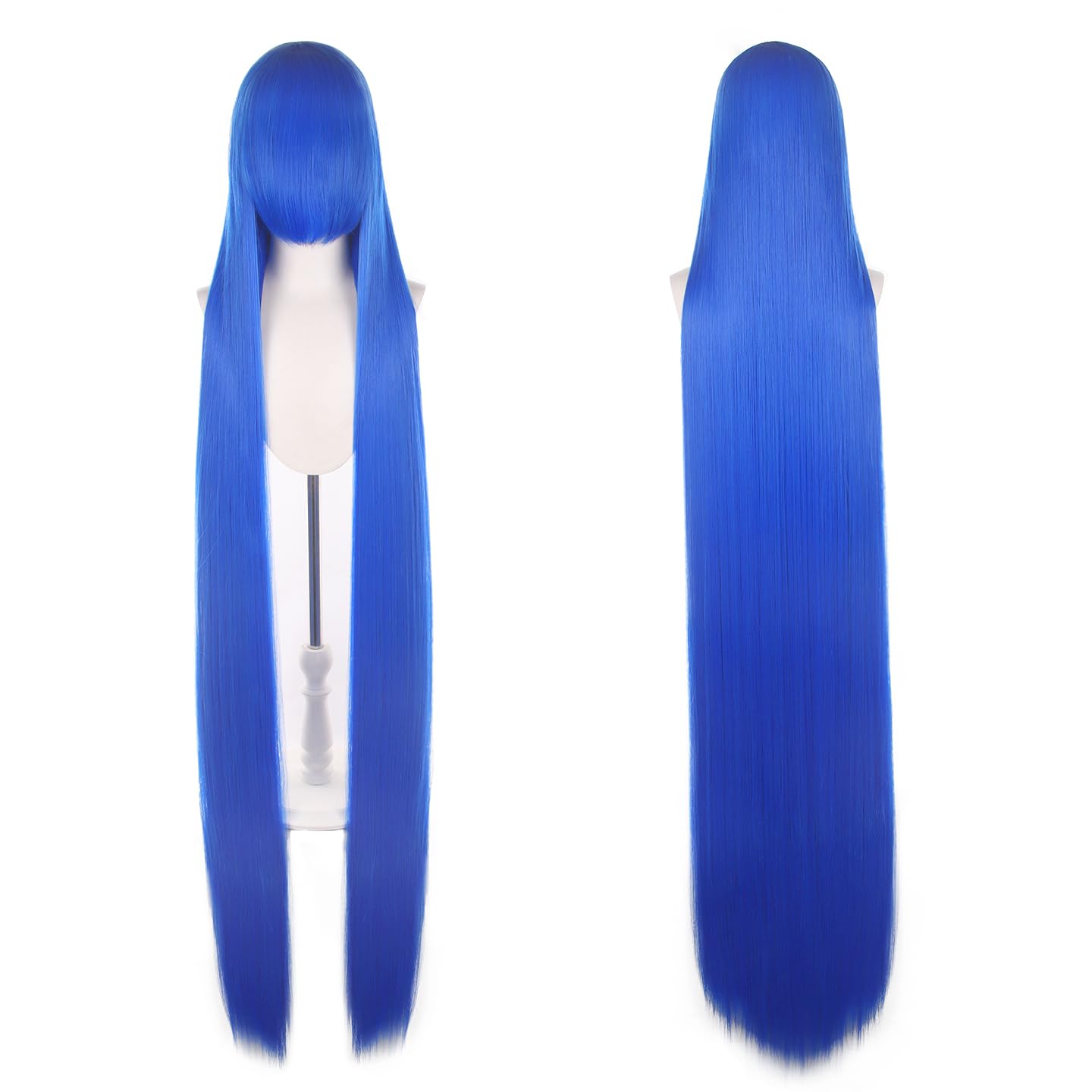 Royal Blue-050 150cm Extra‑Long DIY Cosplay Wig Straight with Uncut Bangs Heat Resistant Synthetic Hair for Anime Game Character – Cut & Style Any Look, Adjustable Cap (59 Inch)
