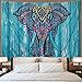 Elephant Tapestry Vintage Blue Old Wooden Plank Tapestry Wall Hanging Bohemian Mandala Tapestry Psychedelic Wall Tapestry Watercolor Hippie Indian Tapestry Decor(Blue Elephant,51.2" × 59.1")