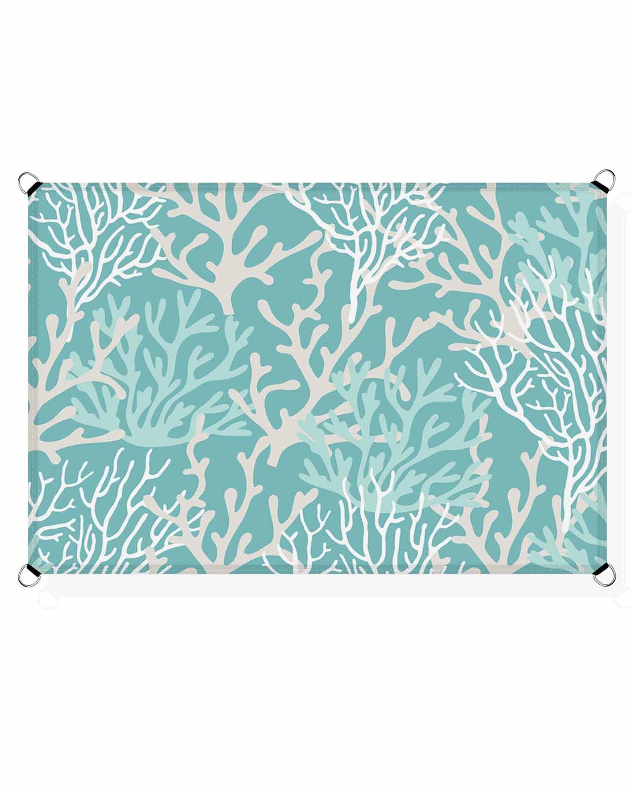 Turquoise Geometric Coral Sun Sail Shades Rectangle Canopy,Sunlight Block Heavy Duty Curved Backyard Shade Cover,Waterproof Sun Shades for Patios Garden Outdoor,6.5'x10' Contemporary Minimalist White