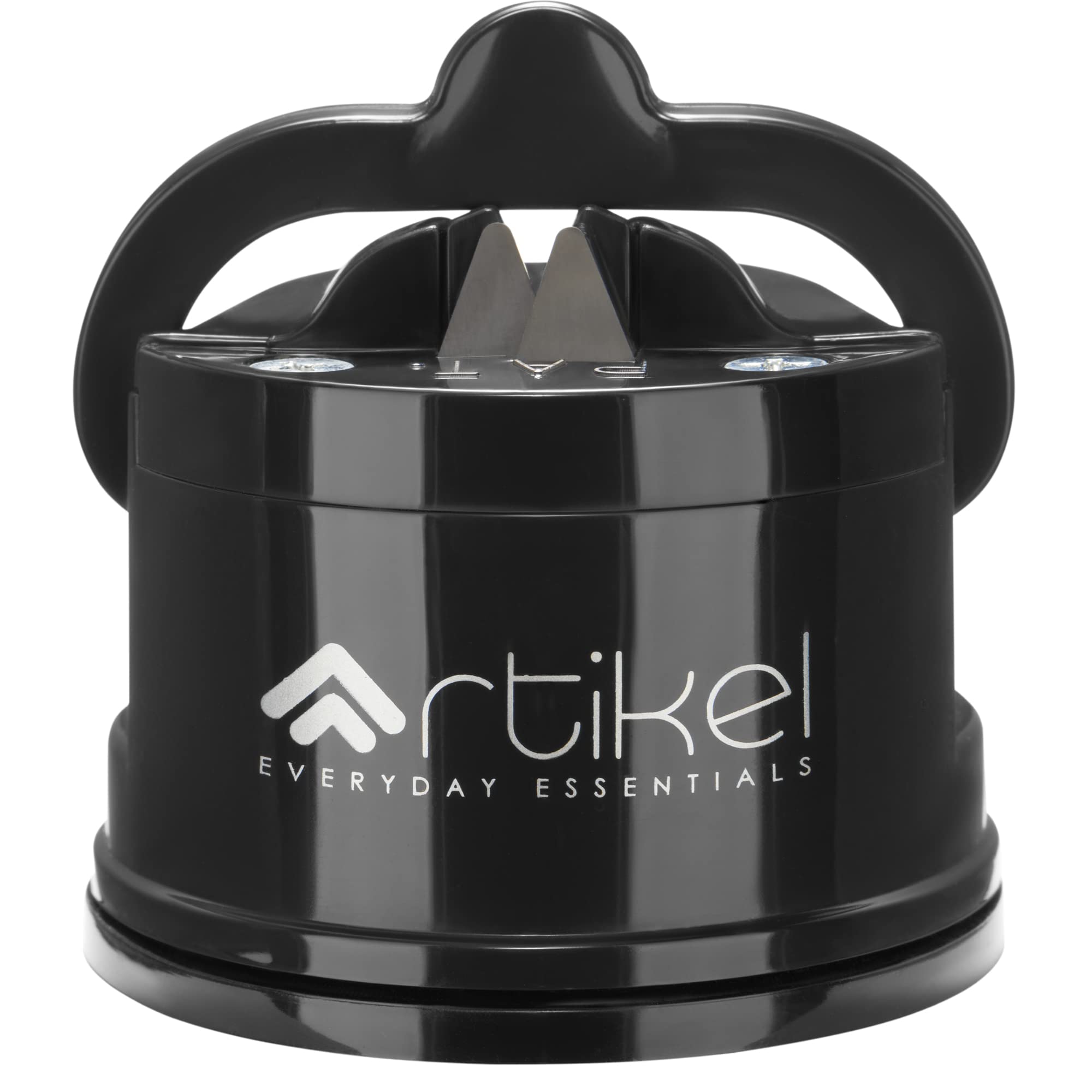 ARTIKEL Manual Kitchen Knife Sharpener | with Suction Grip for Safe & Single-Handed Operation | Sharpens all - Vegetable, Meat, Fish & Chef Knives | Black