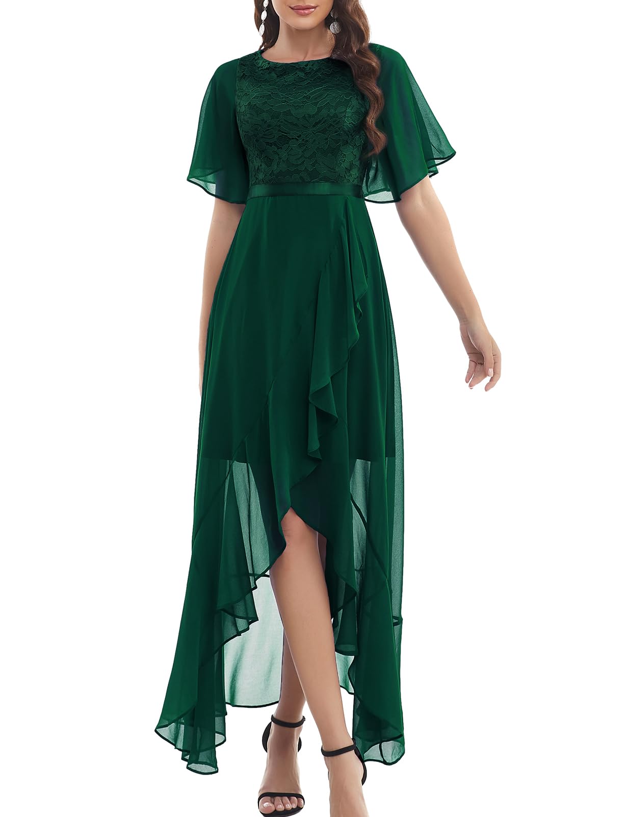 Gardenwed Vestidos de noche elegantes para bodas, vestido festivo, mangas de gasa, volantes, vestido de dama de honor, vestido de fiesta, vestido de graduación, vestido largo