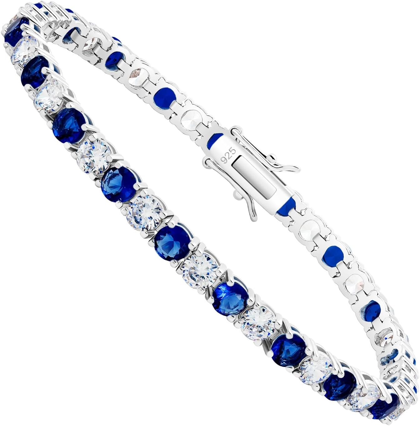 Kose 925 Sterling Silver Bracelets for Women and Men | 4mm Sapphire Ruby Emerald Cubiz Zirconia Classic Tennis Bracelet | Size 6.5-8 inches