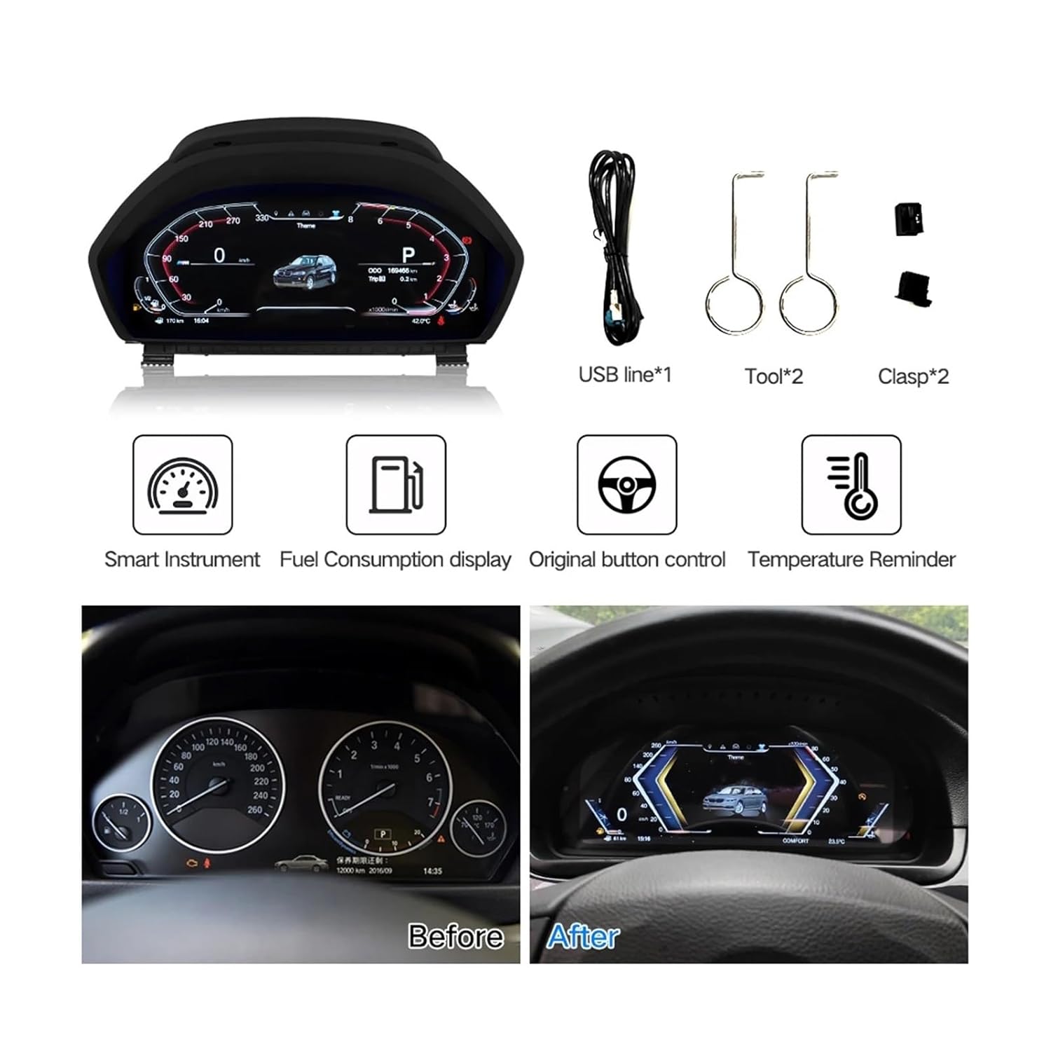 Series Car Digital Dashboard Vehicle GPS Sensor Speedometer Digital Instruments CKSD 12.3 LCD Auto Meter Display