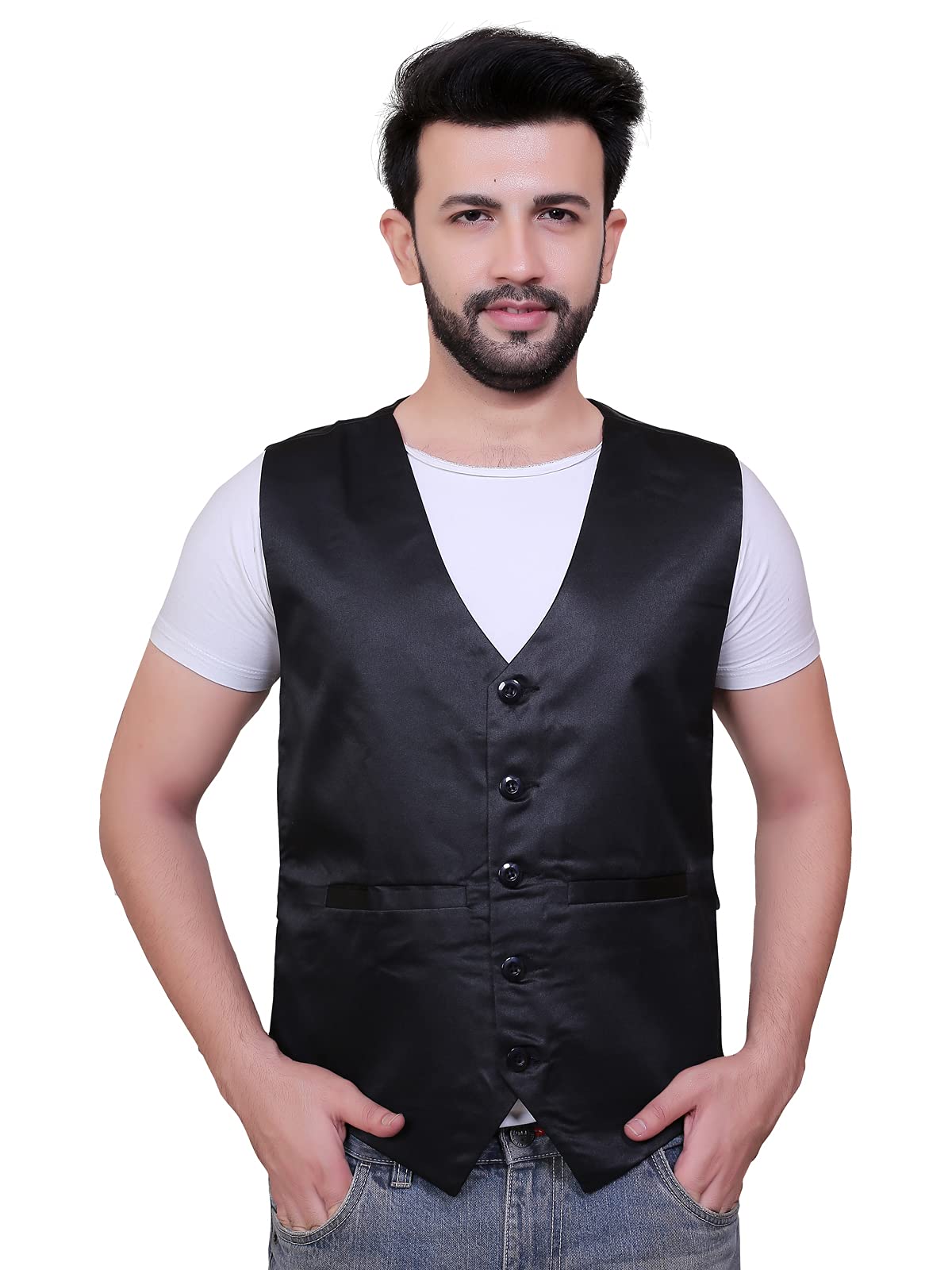 Waistcoat Black Satin Men