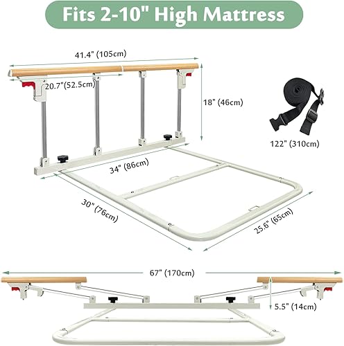 Miniatura 6 de Mybow Rieles de protección de cama para adultos mayores, rieles laterales de seguridad para personas mayores, asistencia de cama, mango plegable