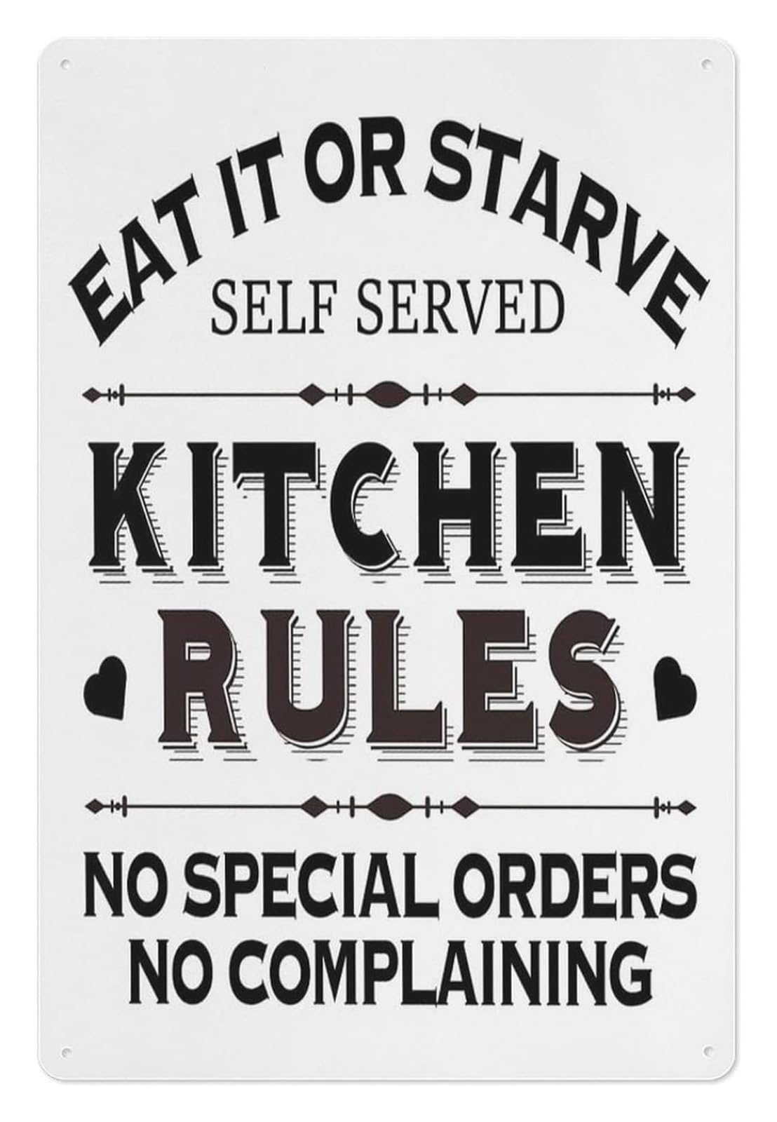 PKNVKZIDK Farmhouse Humor Sign Country Kitchen Rules Eat It or Starve Rustic Metal Wall-Art for Kitchen Decor Home or Restaurant 8 X 12 inch