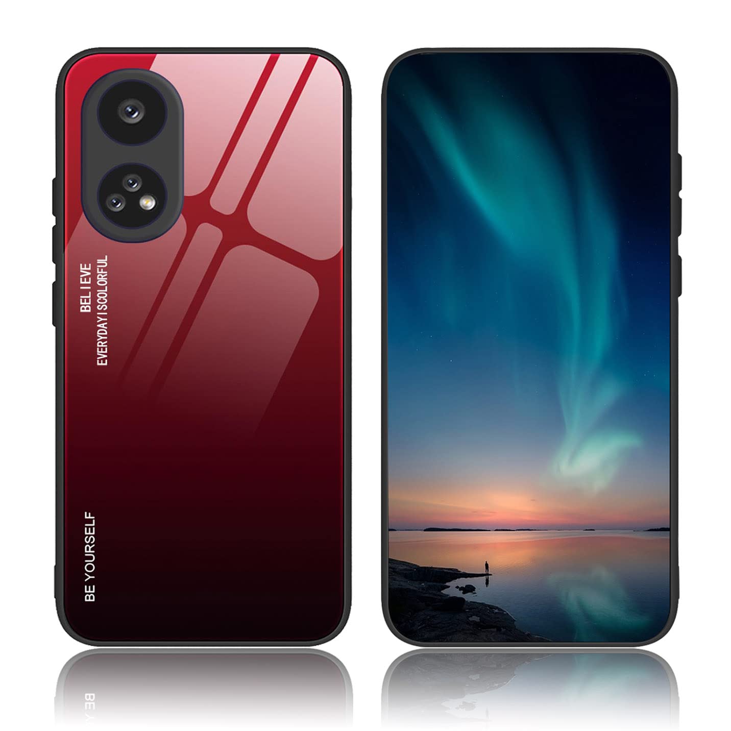 BORYA Cover Per OPPO Reno 8 Pro 5G: Custodia Sottile In TPU E Vetro Temperato Sfumato Rosso, Antiurto E Antigraffio