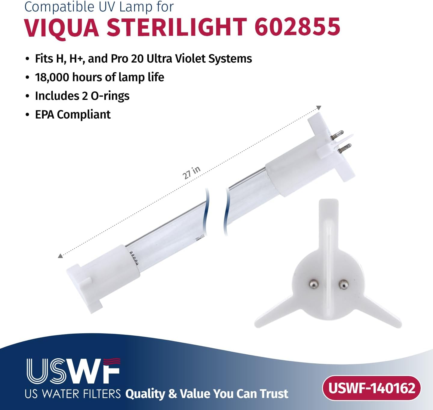 602850-102 Replacement UV Lamp/Sleeve | Fits the VIQUA H/H+ & Pro 20 Series UV Systems | Made in the USA, US Water Filters