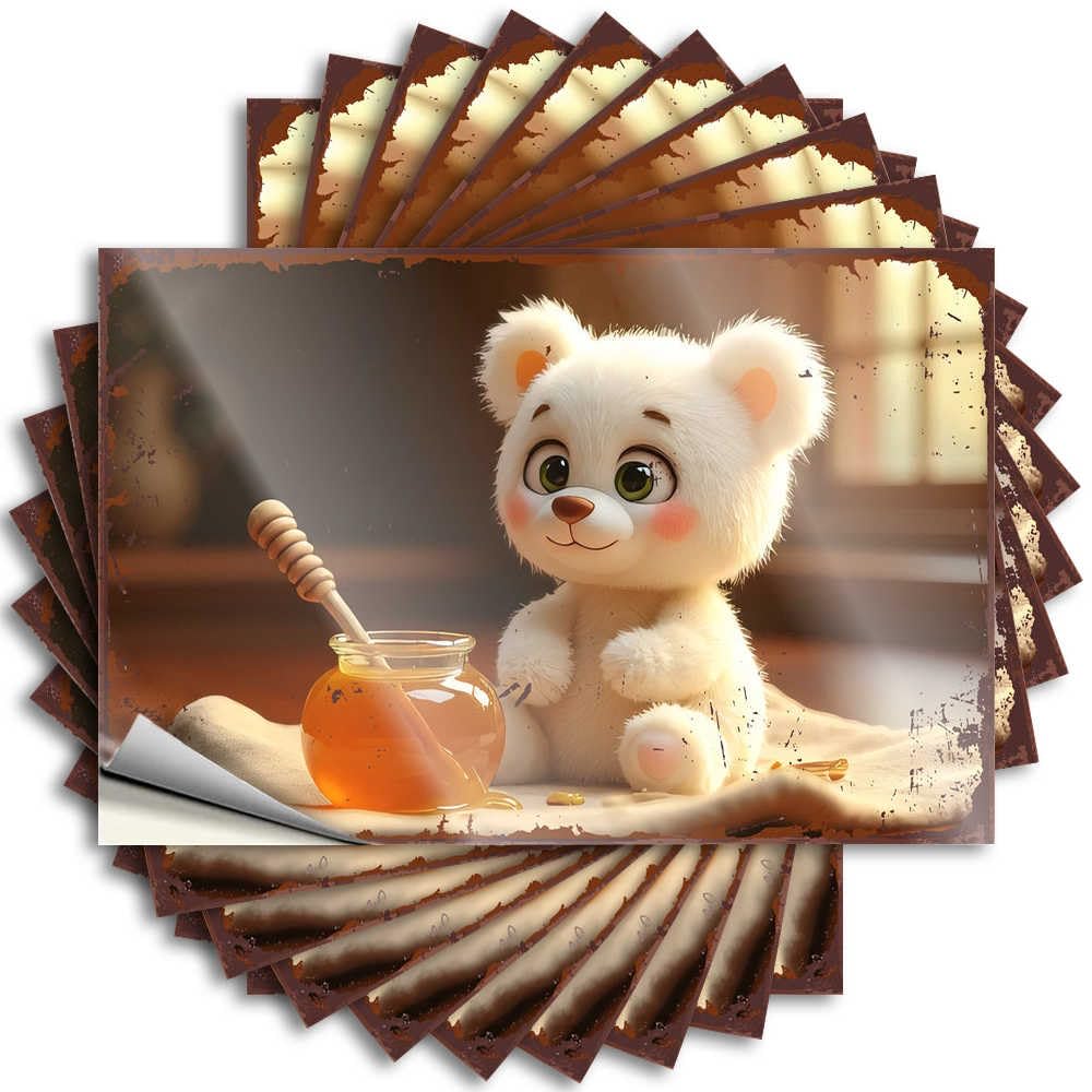 Fzfn Men's Colour Decals Crazy, Motorcycle Window Adorable Polar Bear Cub With Honey Jar | Bar Room Decor(12X18cm)