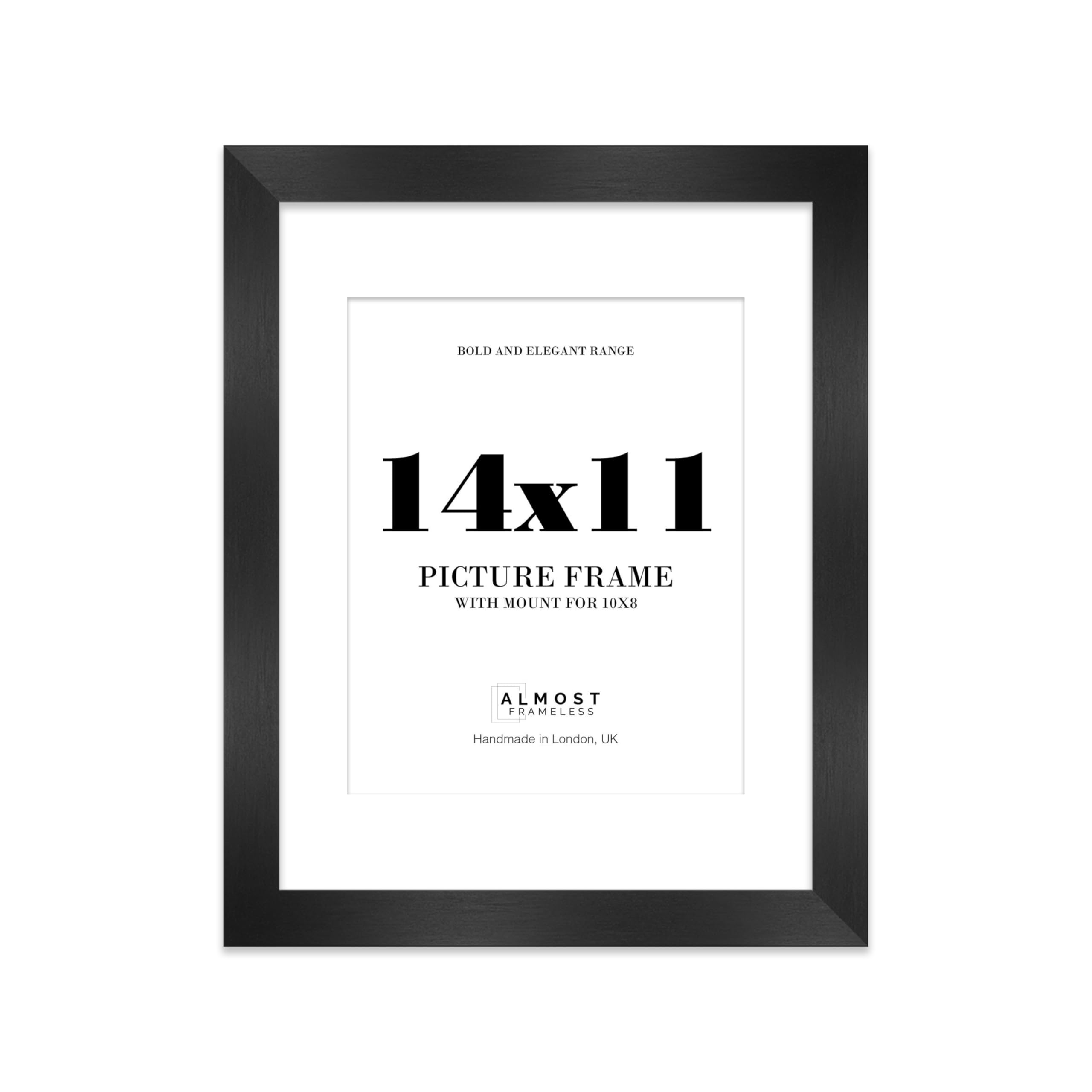 14x11 Black Frame With Mount for 10x8 Pictures 28mm Edge Portrait and Landscape Display with Wall Hooks and Kickstand, 1 Pack