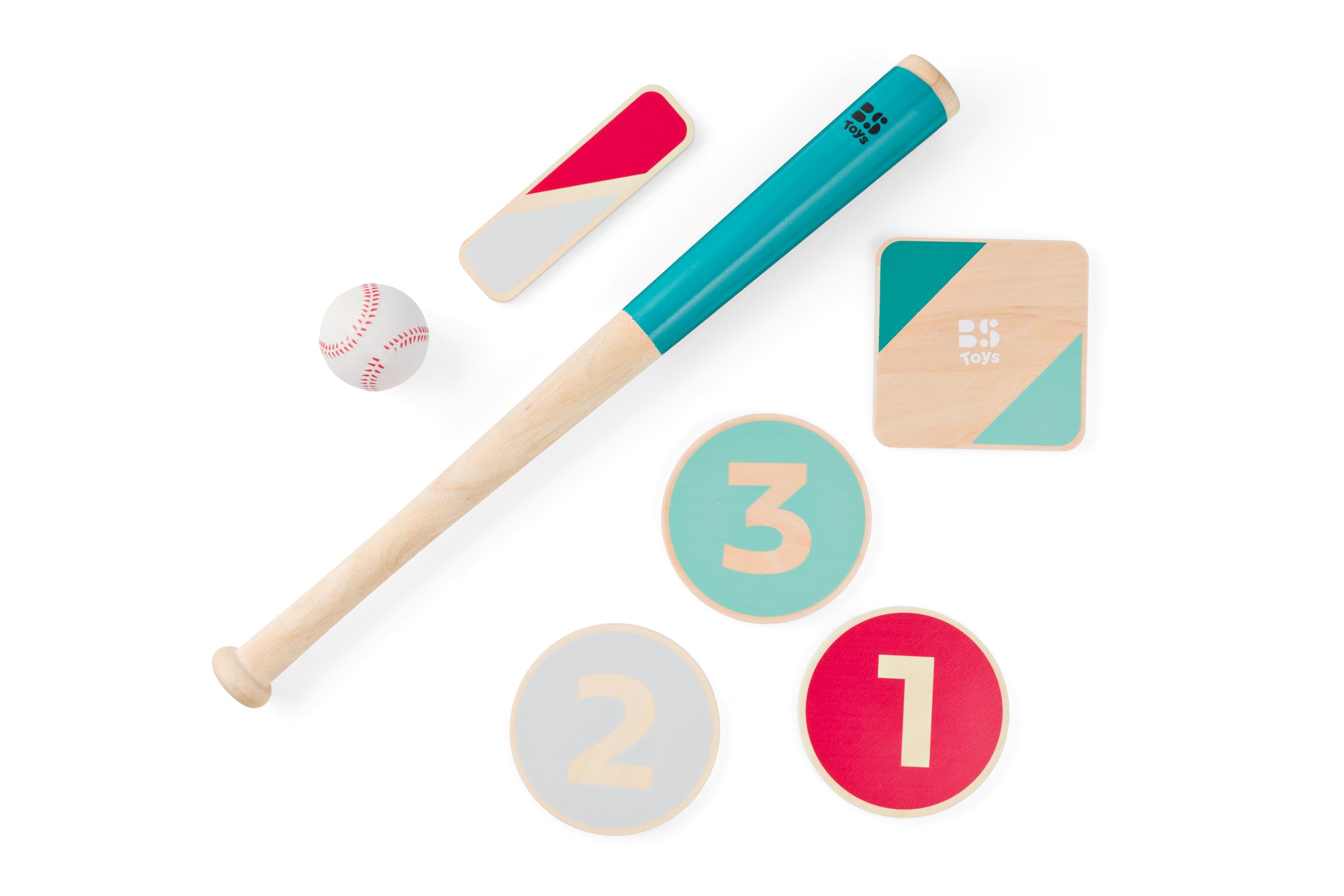BS Toys Drewniany zestaw baseballowy - kij, piłka i 4 bazy - gra plenerowa 4-18 graczy - od 8 lat
