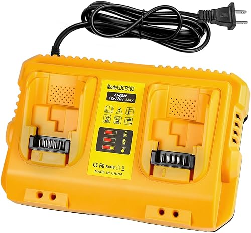 DCB102 Cargador de batería de 20 V MAX de repuesto para cargador de batería Dewalt, cargador de 2 puertos compatible con baterías Dewalt de 12 V-20 V