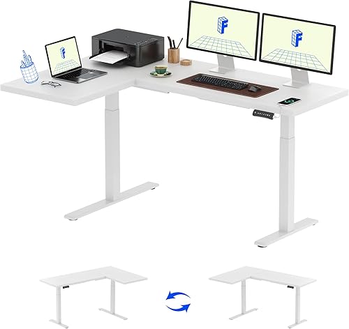 Miniatura 161 de FLEXISPOT Escritorio de esquina profesional con motor dual en forma de L, escritorio eléctrico de pie, escritorio de pie con altura ajustable, mesa