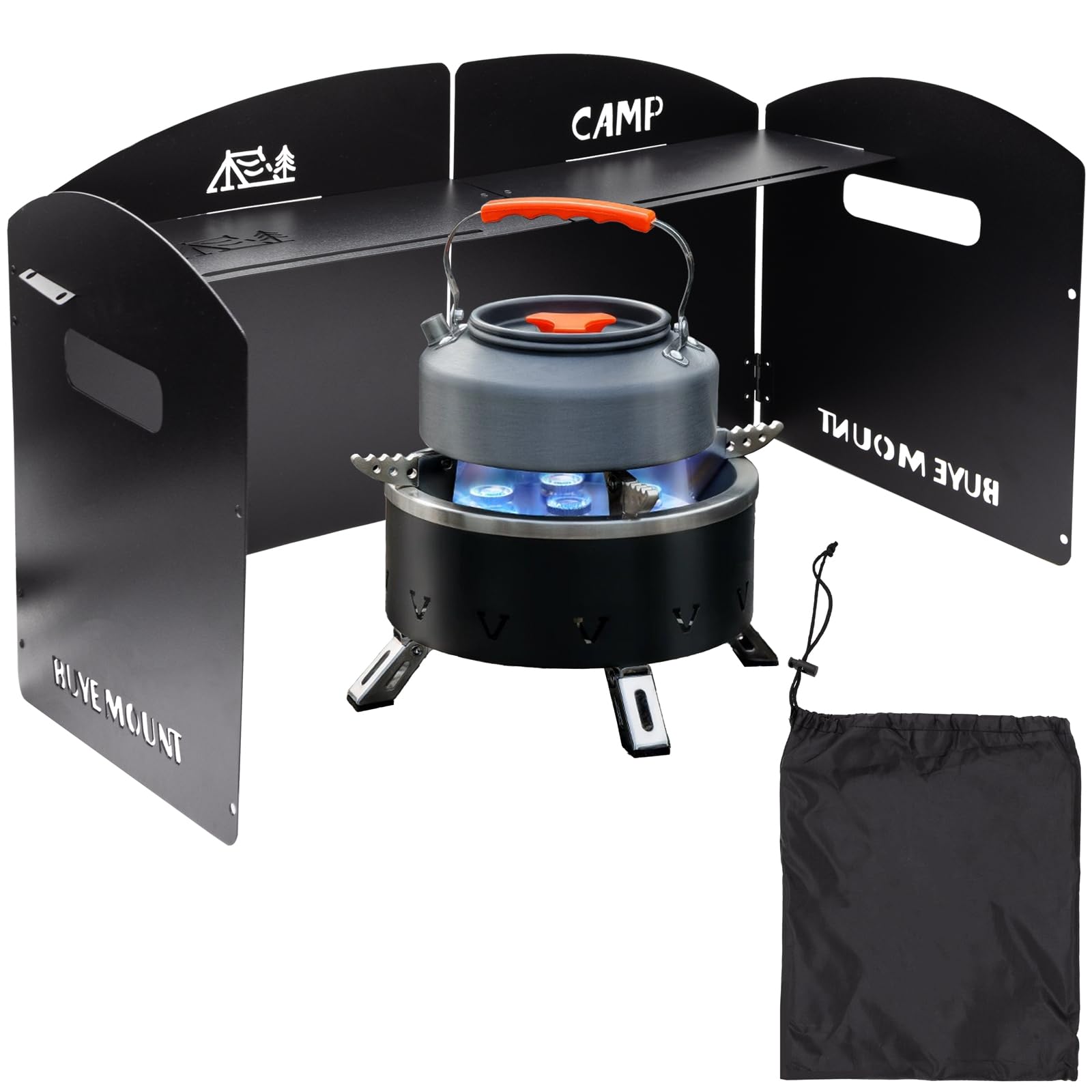 Parabrisas Plegable para Camping, Parabrisas Plegable de Acero, Camping Cocina Estufa de Gas Escudo, con Compartimento, para Camping Estufa Gas/Estufa Alcohol/Picnics Aire Libre/BBQ/Camping (Negro)