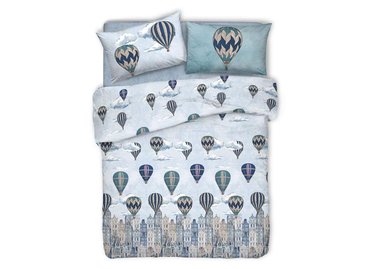 CapitanCasa Parure Copripiumino Singolo Baia 155x200 In 100% Cotone – Azzurro, Made In Italy