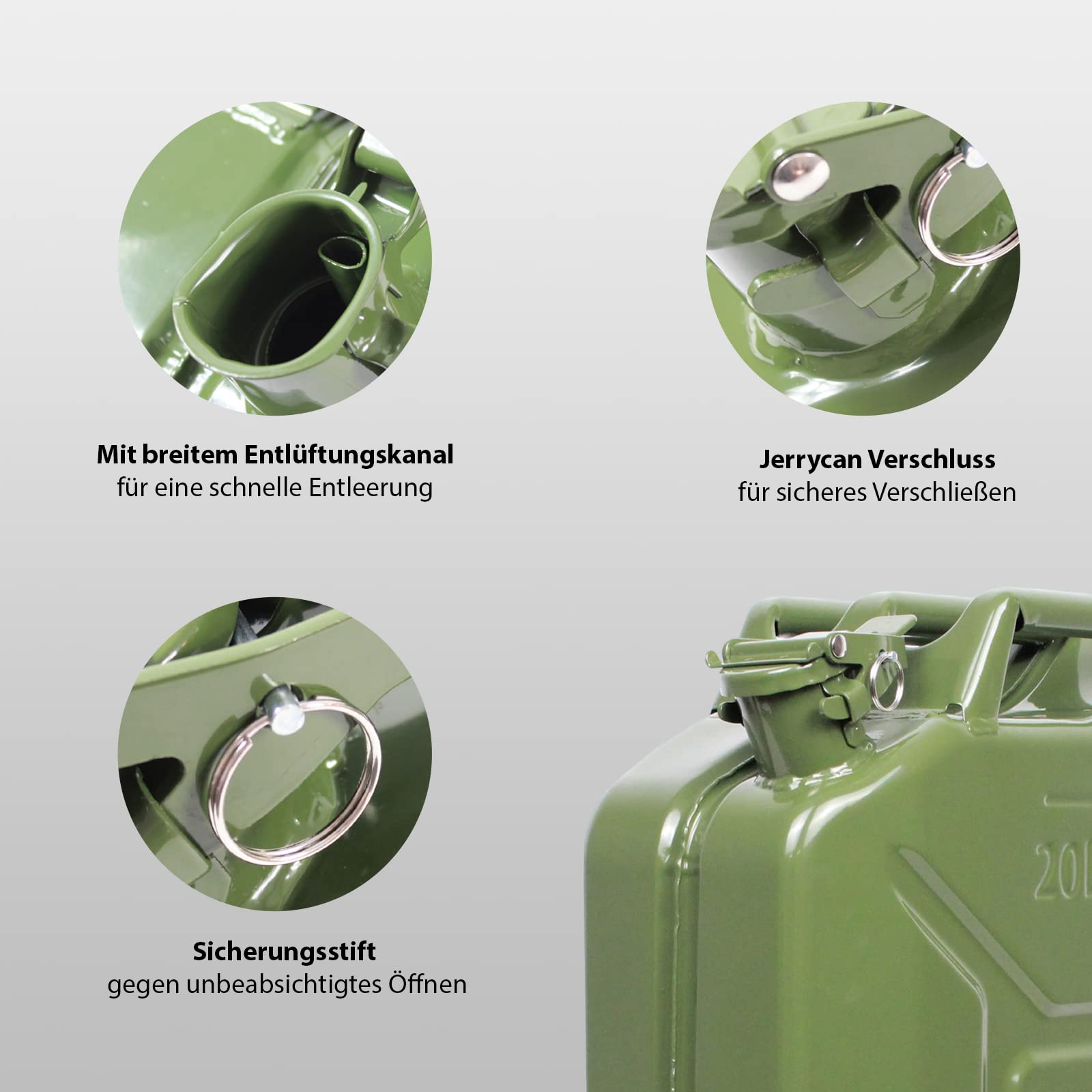 2x TRUTZHOLM Benzinkanister Kraftstoffkanister Metall 20 Liter Olivgrün mit UN-Zulassung - Kanister für Benzin und Diesel